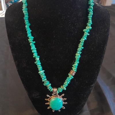 TWO NECKLACES TURQUOISE AND BLING CROSS