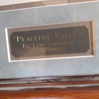 "PEACEFUL VALLEY"" FRAMED SOARING EAGLE PICTURE SIGNED AND NUMBERED LORI SALISBURY 61/285