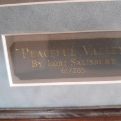 "PEACEFUL VALLEY"" FRAMED SOARING EAGLE PICTURE SIGNED AND NUMBERED LORI SALISBURY 61/285