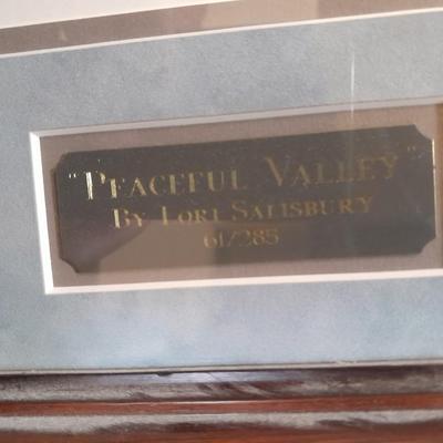 "PEACEFUL VALLEY"" FRAMED SOARING EAGLE PICTURE SIGNED AND NUMBERED LORI SALISBURY 61/285