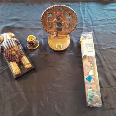 ANCIENT EGYPT TOOB EGYPT FIGURES, EGYPTIAN SPHINX, AND EGYPTIAN CANDLE / INSCENSE HOLDER
