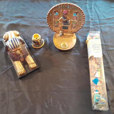 ANCIENT EGYPT TOOB EGYPT FIGURES, EGYPTIAN SPHINX, AND EGYPTIAN CANDLE / INSCENSE HOLDER