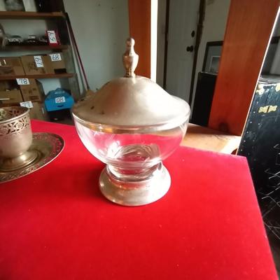 SILVER CUP AND SAUCER AND SUGAR BOWL