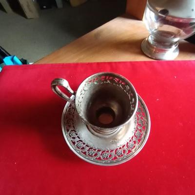 SILVER CUP AND SAUCER AND SUGAR BOWL