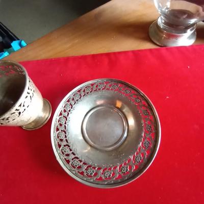 SILVER CUP AND SAUCER AND SUGAR BOWL