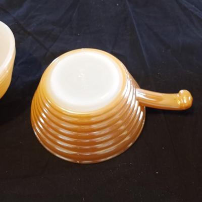 FIRE KING DISHS AND GLASS CANDLE HOLDERS