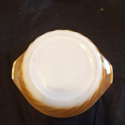 FIRE KING DISHS AND GLASS CANDLE HOLDERS