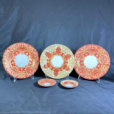 1278 Antique Royal Doulton Burslem England Burgundy & Gold Dinner Plates
