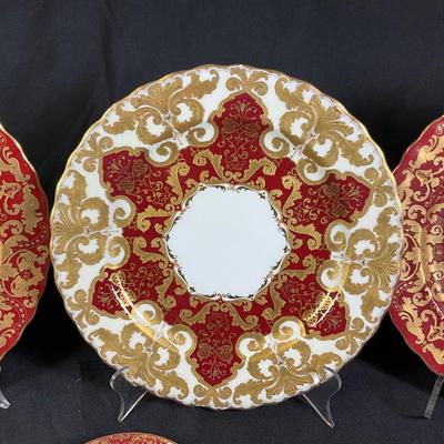 1278 Antique Royal Doulton Burslem England Burgundy & Gold Dinner Plates