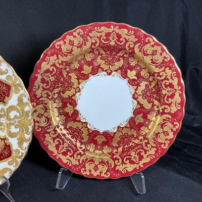 1278 Antique Royal Doulton Burslem England Burgundy & Gold Dinner Plates