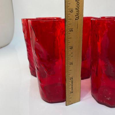 Set of 8 Vintage Seneca Driftwood Ruby Red Amberina Morgantown Crinkle Glass Drink Glasses