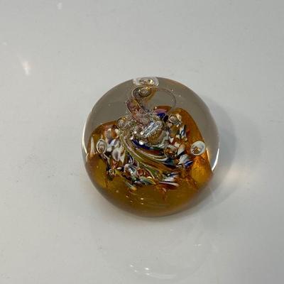 Gold Swirl & Bubbles Blown Art Glass Paperweight