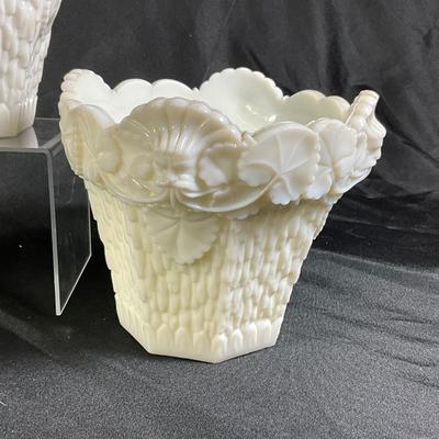 1279 Vintage French Milkglass Flower Pots with Kemple Sheaf of Wheat Plates
