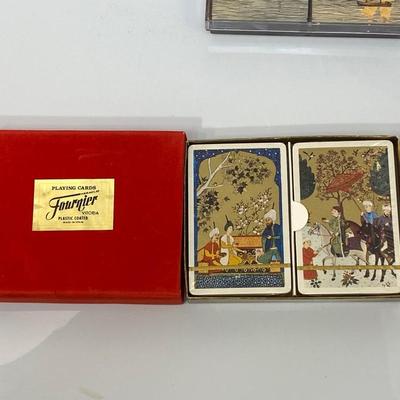 Vintage Sets of Playing Cards Nautical Ships Fournier Spain Velveteen Box Unopened