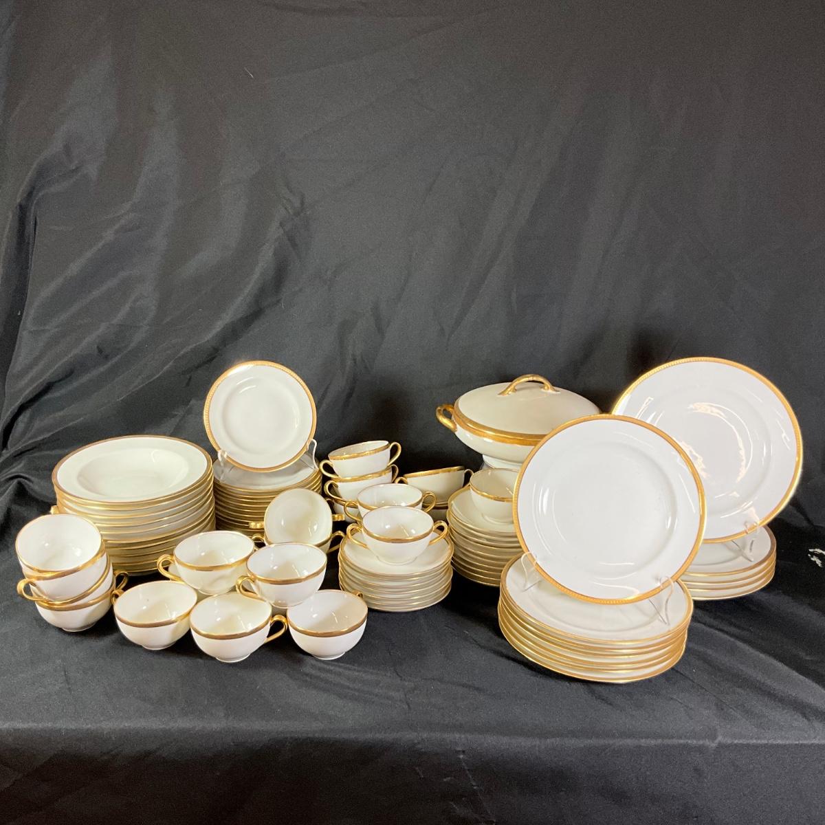 1283 Theodore Haviland Limoge Gold and White China Set