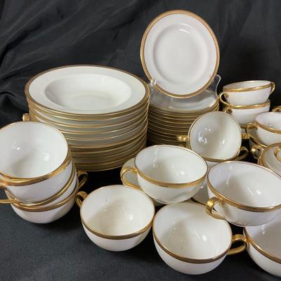 1283 Theodore Haviland Limoge Gold and White China Set