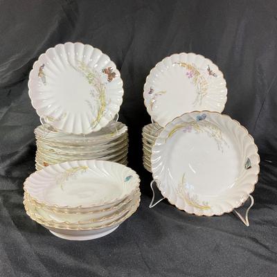 1284 Haviland Limoge Butterfly Plates and Bowl Set
