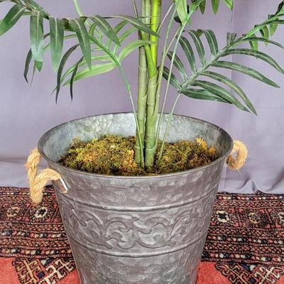 Lot 6: Faux Palm Plant in Metal Container
