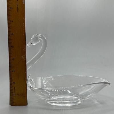 Vintage Clear Glass Swan Trinket Dish Bowl