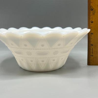 Vintage Mid Century Kemple Wheaton White Milk Glass Textured Design Decorative Serving Bowl
