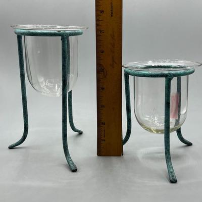 Pair of Modern Home Decor Three Legged Glass Candle Holders