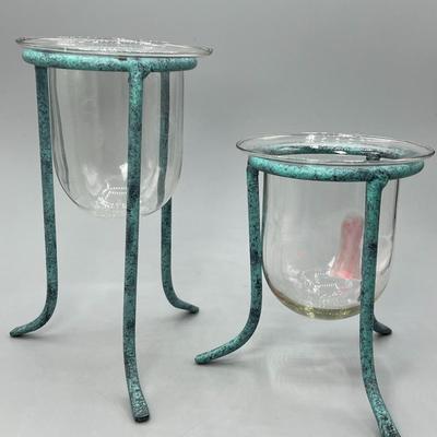 Pair of Modern Home Decor Three Legged Glass Candle Holders