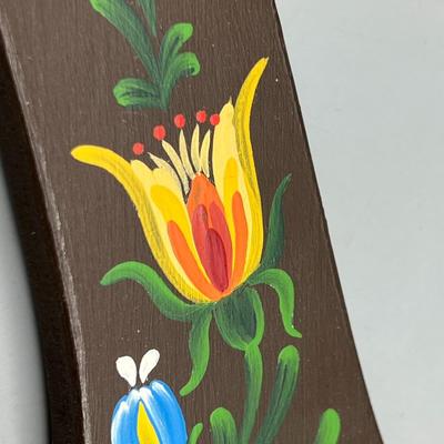 Vintage Hand Painted Fantasy Style Cottagecore Floral Motif Wooden Coat Hanger