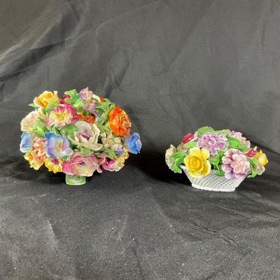 1287 Vintage Denton Bone China Floral Bouquet and Basket