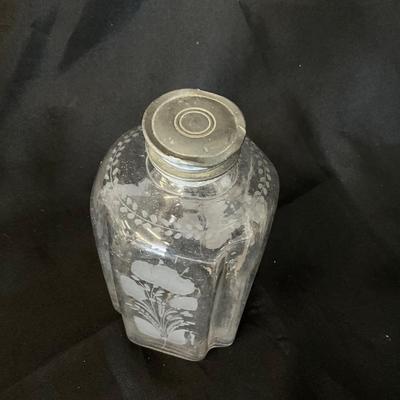 1289 Early Etched Glass bottle with Pewter Top