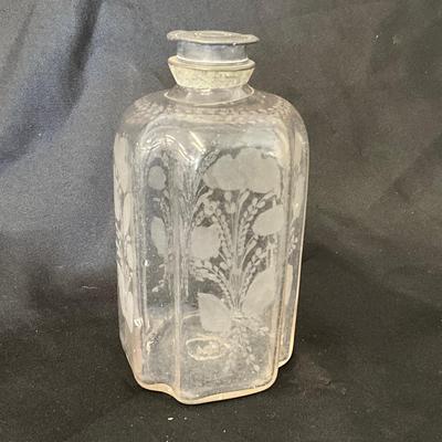 1289 Early Etched Glass bottle with Pewter Top