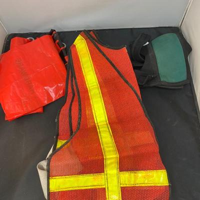 Mixed Lot of Construction Safety Items Vest Red Flags Knee Pads