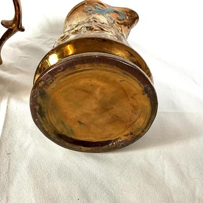 1292 Large Antique Copper Lustreware Pitchers