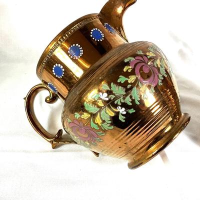 1292 Large Antique Copper Lustreware Pitchers