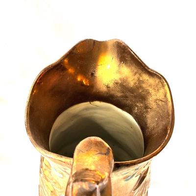 1292 Large Antique Copper Lustreware Pitchers