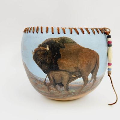 HAND PAINTED NATIVE AMERICAN GOURD BOWL - SIGNED