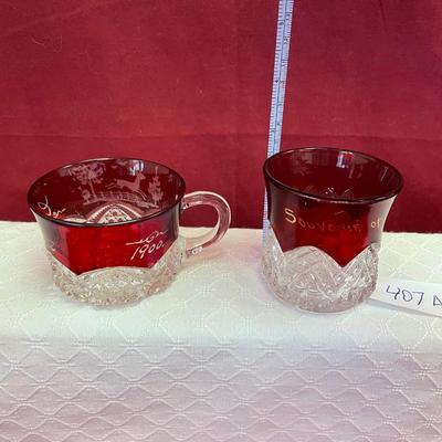 EAPG Ruby red souvenir glasses