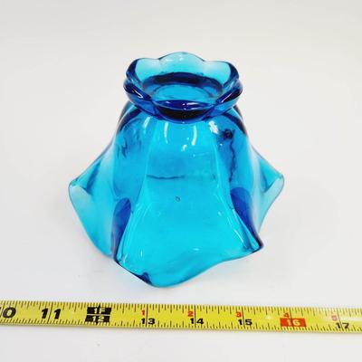 VINTAGE L.E. SMITH GLASS 6 PETAL BLUE COLLECTIBLE BOWL
