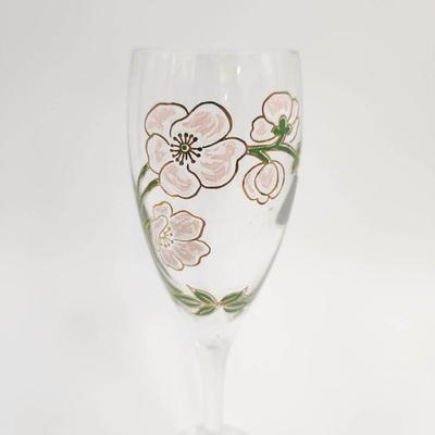 PERRIER JOUET HAND PAINTED PINK DOGWOOD FLOWER CHAMPAGNE FLUTE