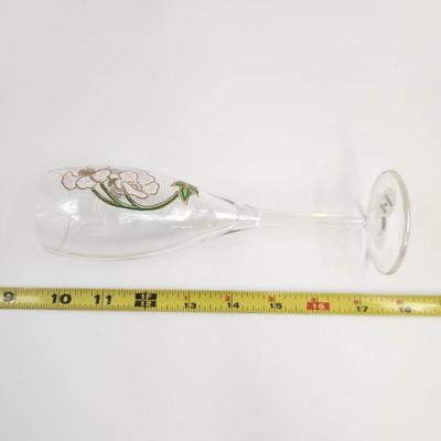 PERRIER JOUET HAND PAINTED PINK DOGWOOD FLOWER CHAMPAGNE FLUTE