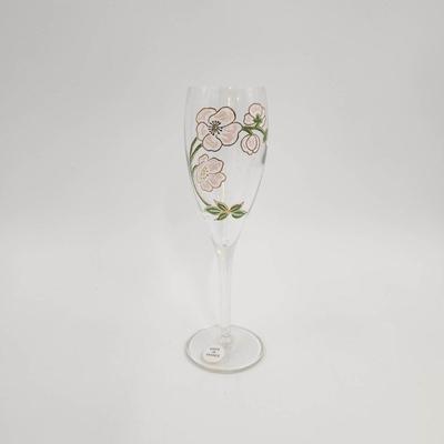 PERRIER JOUET HAND PAINTED PINK DOGWOOD FLOWER CHAMPAGNE FLUTE