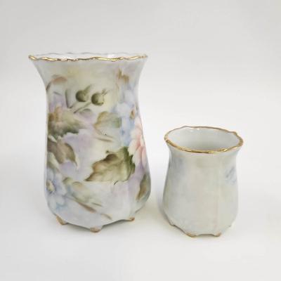 VINTAGE HANDPAINTED GOLD TRIMMED CHINA VASE SET