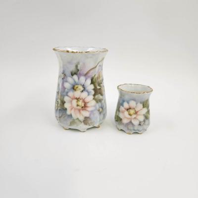 VINTAGE HANDPAINTED GOLD TRIMMED CHINA VASE SET