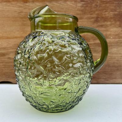 Green Vintage Anchor Hocking Glass Ball Pitcher & Glasses