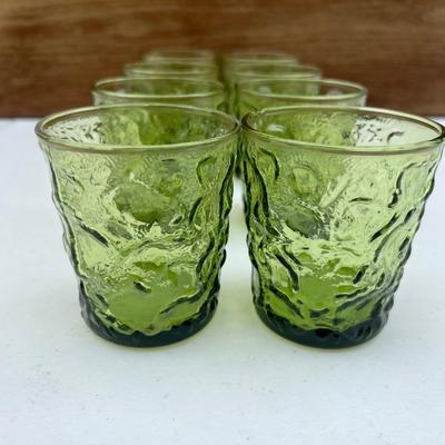 Green Vintage Anchor Hocking Glass Ball Pitcher & Glasses