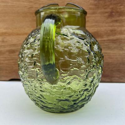 Green Vintage Anchor Hocking Glass Ball Pitcher & Glasses