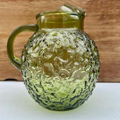 Green Vintage Anchor Hocking Glass Ball Pitcher & Glasses
