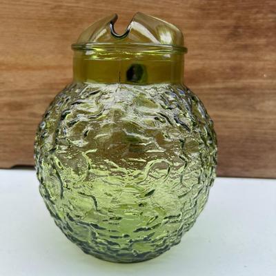 Green Vintage Anchor Hocking Glass Ball Pitcher & Glasses