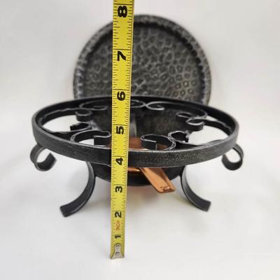 VINTAGE COPPER RUSTIC IRON CHAFING  WARMING TRAY W/ STAND BURNER-SWITZERLAND