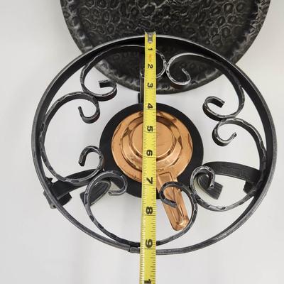 VINTAGE COPPER RUSTIC IRON CHAFING  WARMING TRAY W/ STAND BURNER-SWITZERLAND