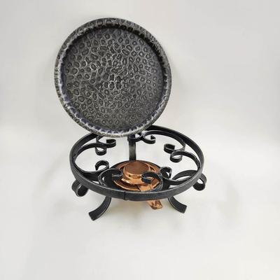 VINTAGE COPPER RUSTIC IRON CHAFING  WARMING TRAY W/ STAND BURNER-SWITZERLAND